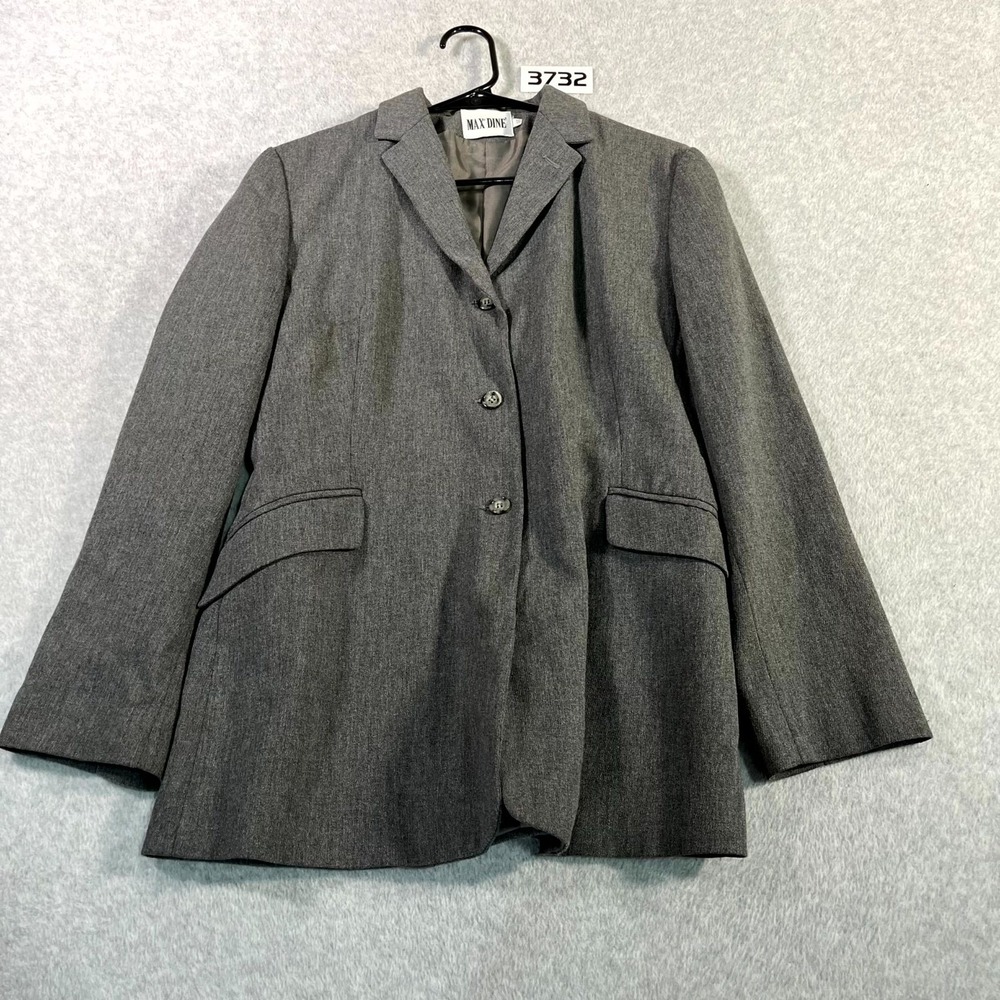 Max Dine Blazer Jacket Womens 46 Charcoal Gray Lined Single Breasted Notch Lapel